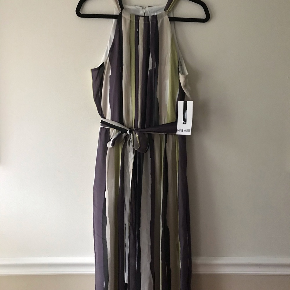 Nine West Sleeveless Multi Stripe Halter Dress